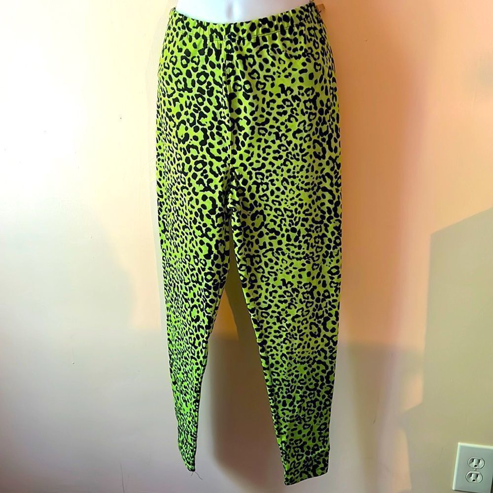 Butterfly Dsigns Lime Leopard Print Leggings Sz L
